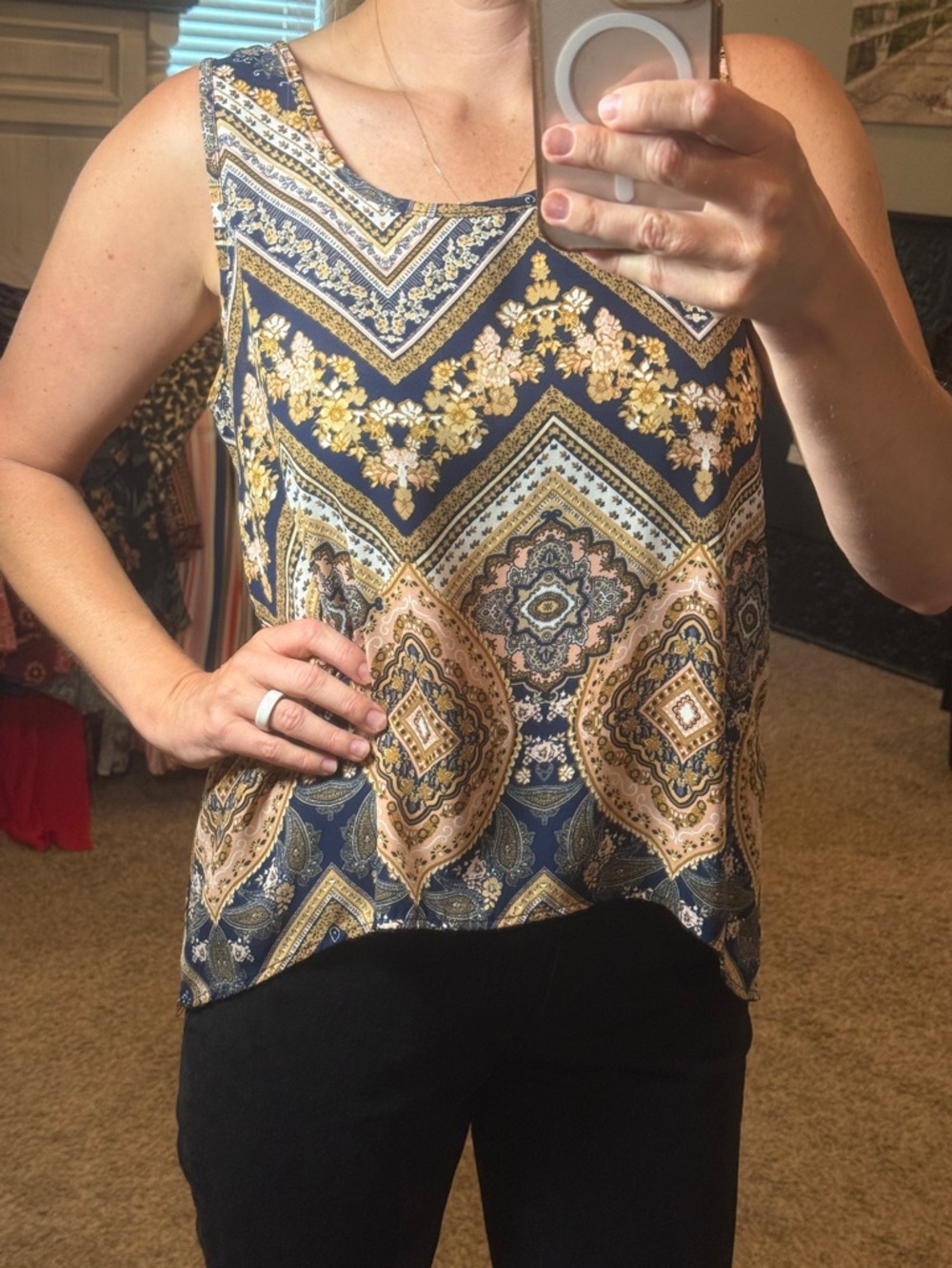 Sienna Sky Navy Floral & Gold Patterned Sleeveless Camisole